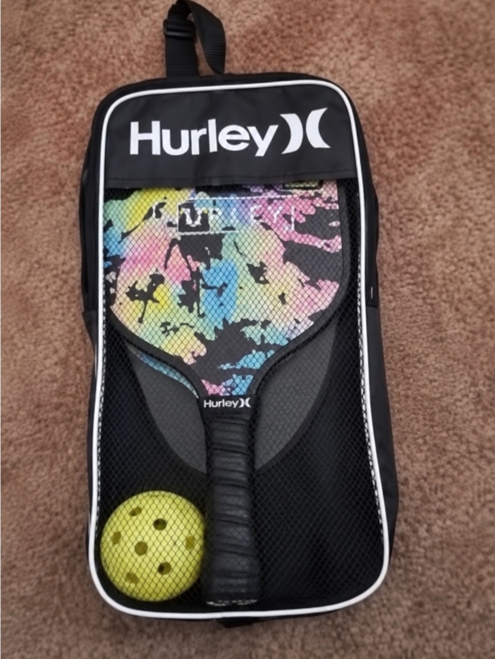 Hurley Multicolor Paddle Set with Black Carry Case and Yellow Ball